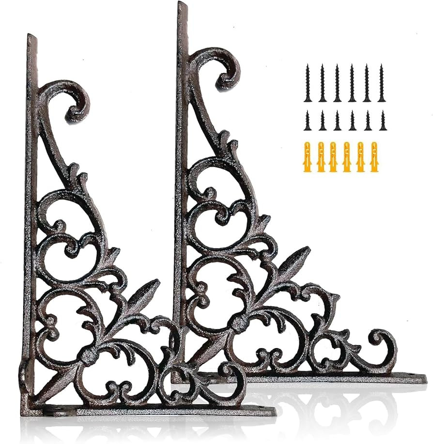 Z Metnal Decorative Shelf Brackets, 6 x 9 inch, Cast Wrought Iron Metal Mailbox Bracket, 90\u00b0... | Amazon (US)