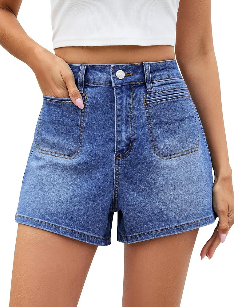 Eddoyee Womens Jean Shorts High Waisted Denim Shorts with Pockets Stretchy Summer Jorts | Amazon (US)
