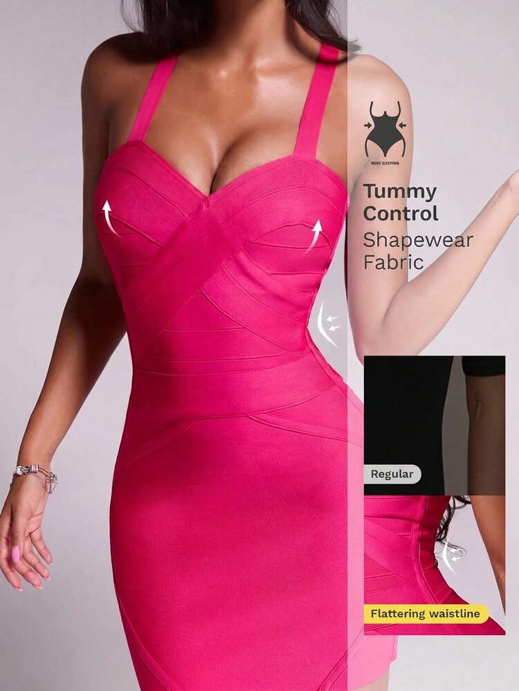 Nuvra Sexy Spaghetti Strap Short Dress With Woven Ribbon Line Decor, Fashionable Curve-Flattering And Height-Enhancing | SHEIN