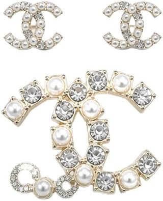 TOPLUXU Brooch and Stud Earrings Set, Gold-Tone Pearl Crystal | Amazon (US)