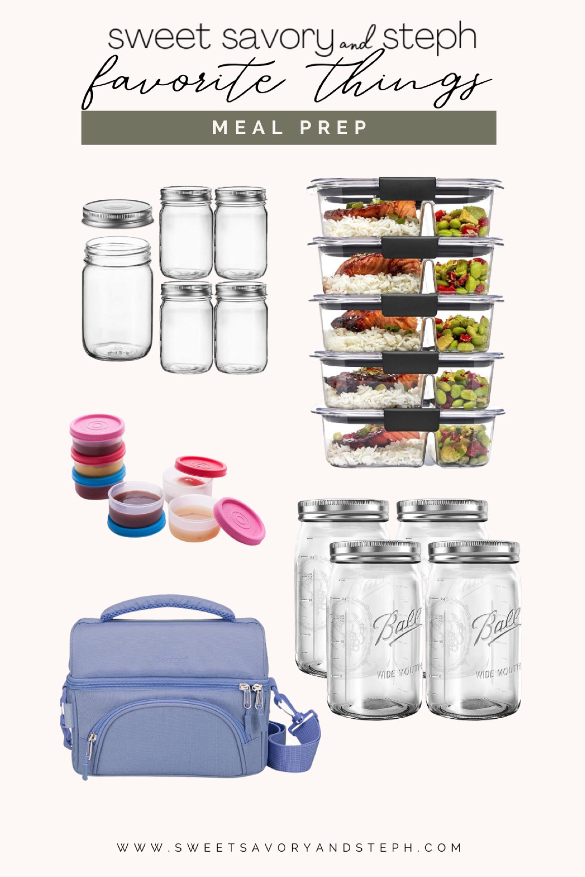 My favorite meal prep essential items! Kitchen favorites, meal prep items, food compartment storage, salad dressing cups, mason jars, lunchbox. Find my recipes and free Kitchen Essentials download on www.sweetsavoryandsteph.com

#LTKhome #LTKGiftGuide #LTKfindsunder50