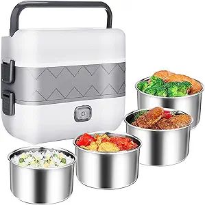 Portable Self Cooking Electric Lunch Box, Mini Rice Cooker, 2 Layers 4 Stainless Steel Steamer Fo... | Amazon (US)