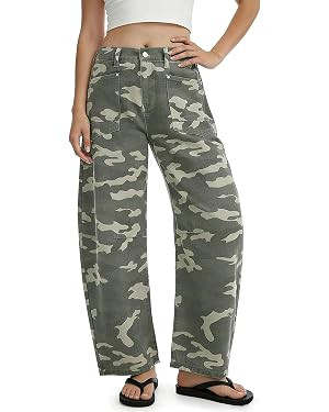 loveimgs Women Baggy Camo Barrel Jeans Mid Rise Wide Leg Jeans Cargo Denim Ankle Pants Boyfriend ... | Amazon (US)