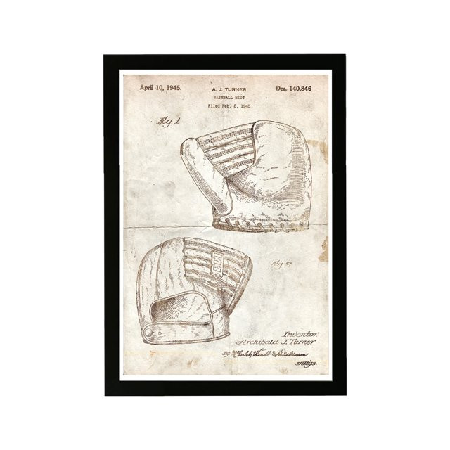Wynwood Studio Sports and Teams Framed Wall Art Prints 'Baseball Mitt 1945 Parchment' Baseball Ho... | Walmart (US)