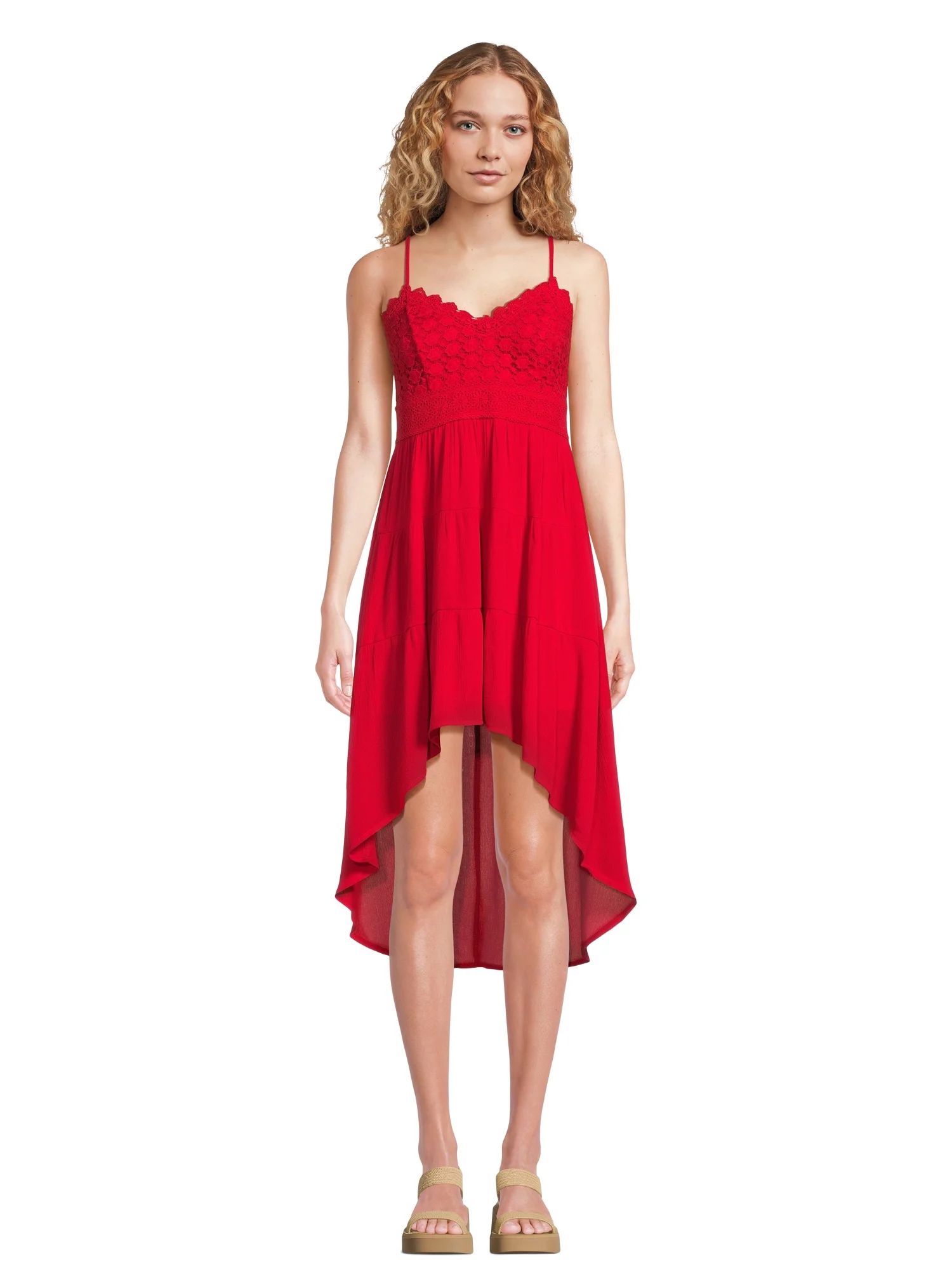 No Boundaries Juniors Sleeveless High Low Crochet Dress, Sizes XS-XXXL | Walmart (US)