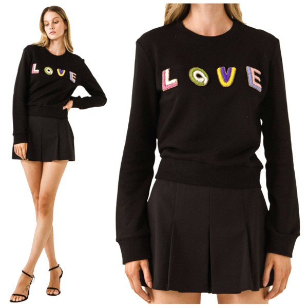 Black Embroidered LOVE Sweatshirt | James Ascher