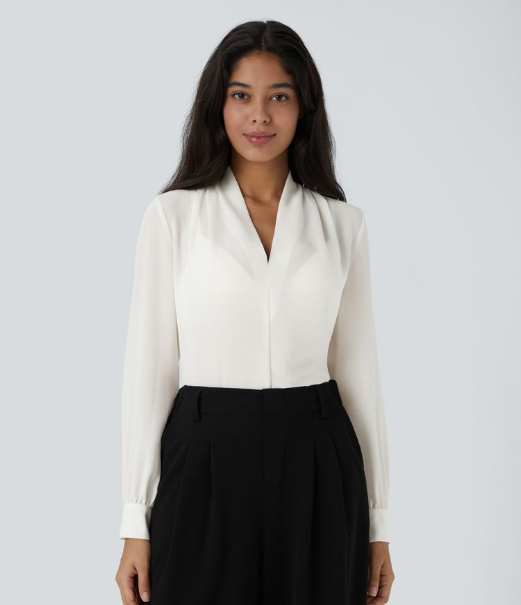 V Neck Long Sleeve Work Blouse | HALARA