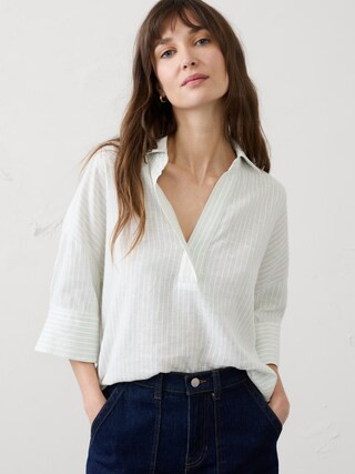 Linen-Blend Drapey Popover Shirt | Banana Republic Factory