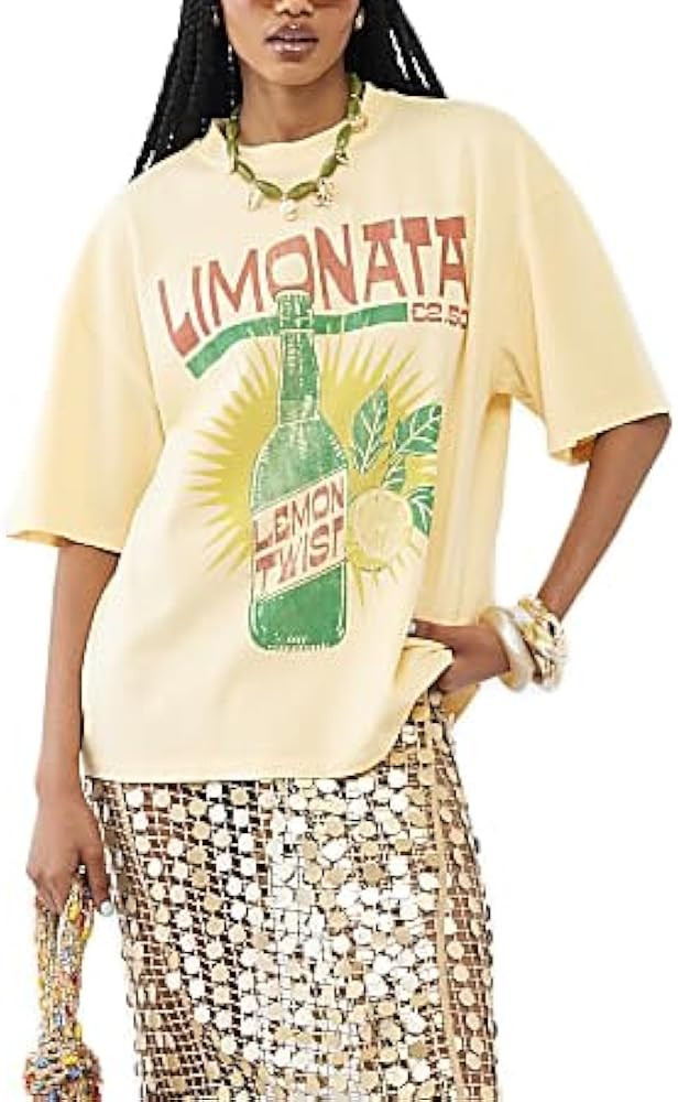 Women Oversized Tops Y2k Cute Loose Short Sleeve Fruit Floral Graphic T Shirt Vintage Beach Coast... | Amazon (US)