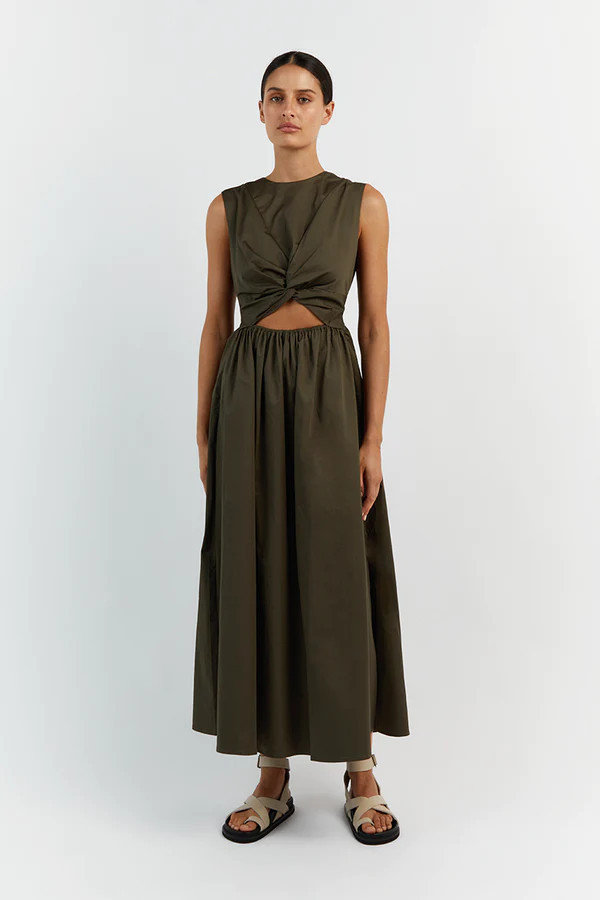 RAMSEY DARK OLIVE COTTON MIDI DRESS | DISSH