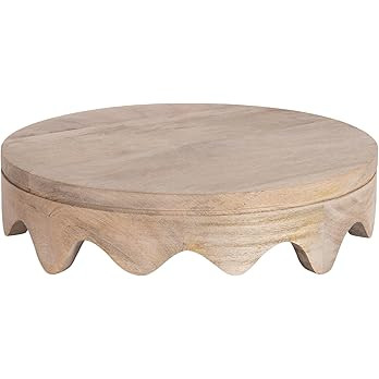 Kate and Laurel Fairlee Decorative Wavy Round Tray, 12 Inch Diameter, Natural Wood, Modern Scallo... | Amazon (US)