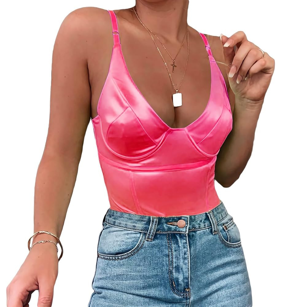 Velius Women's Sexy Metallic Shiny Bodysuit Tank Tops for Night Club Going Out | Amazon (US)