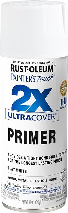 Rust-Oleum 334019 Painter's Touch 2X Ultra Cover Primer Spray, 12 oz, Flat White | Amazon (US)