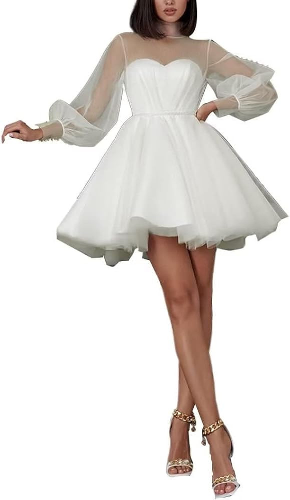 Tulle Short Summer Wedding Dress Plus Size O Neck Bridal Gowns White Bodycon Women's Novelty Dres... | Amazon (US)