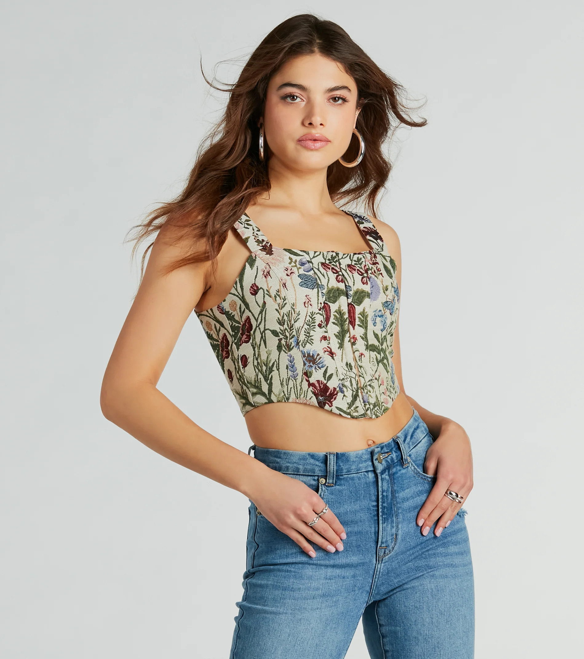 Garden Fantasy Floral Lace-Up Corset Top | Windsor Stores