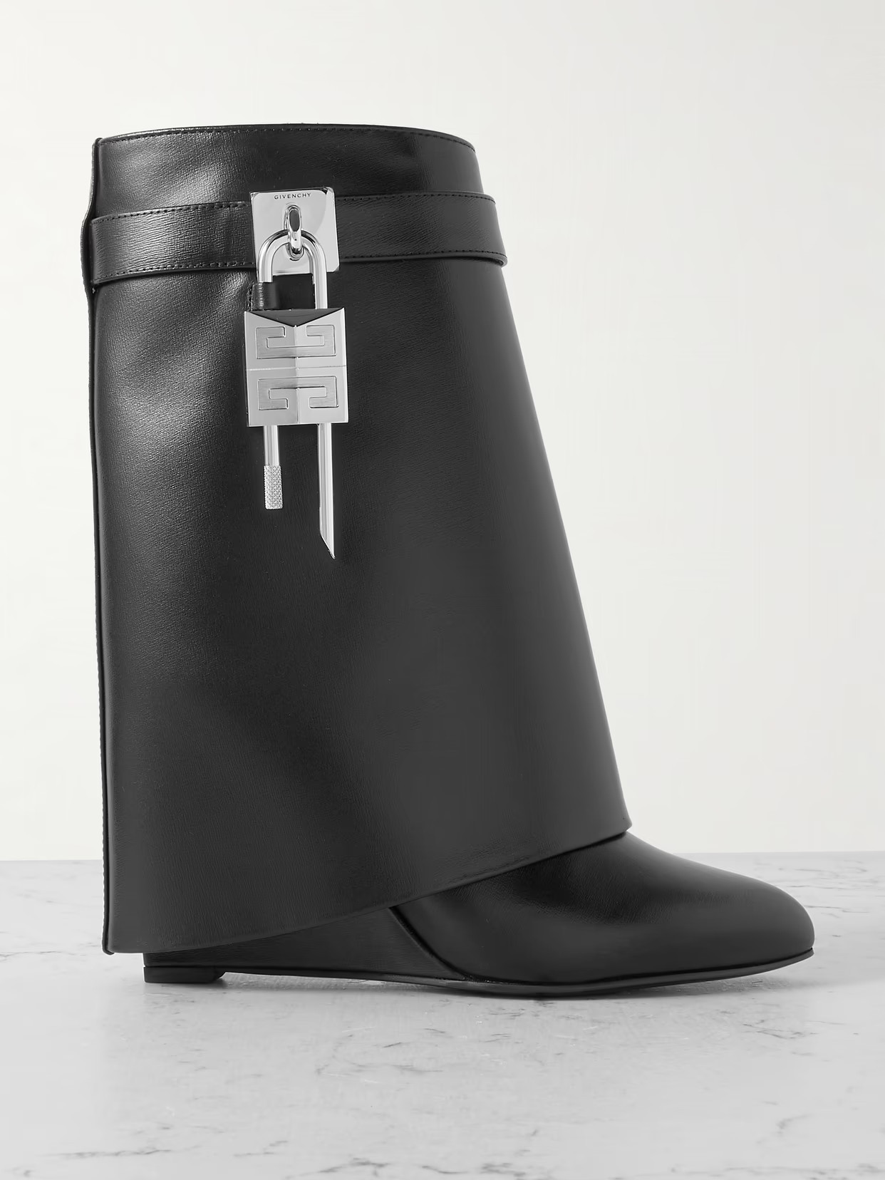 Givenchy - Shark Lock-embellished Glossed-leather Ankle Boots - Black | NET-A-PORTER (US)