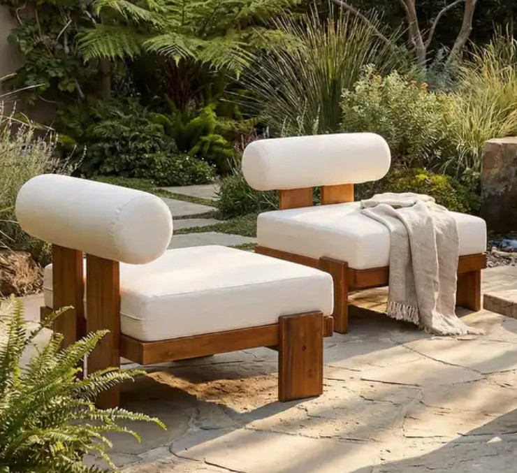 Christopher Knight Home - Set of 2 Modern Outdoor Patio Club Chair with Water-Resistant Cushions and Round Back Design - Beige+Teak 

 