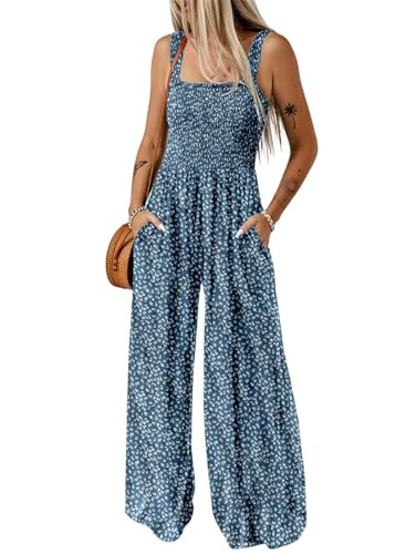 Dokotoo Womens Oversized Blue Jumpsuits for Women Overalls Loose Casual Wide Leg One Piece Sleeveless Printed Jumpsuit Long Pant Rompers with Pockets 2025 Fashion XL | Amazon (US)