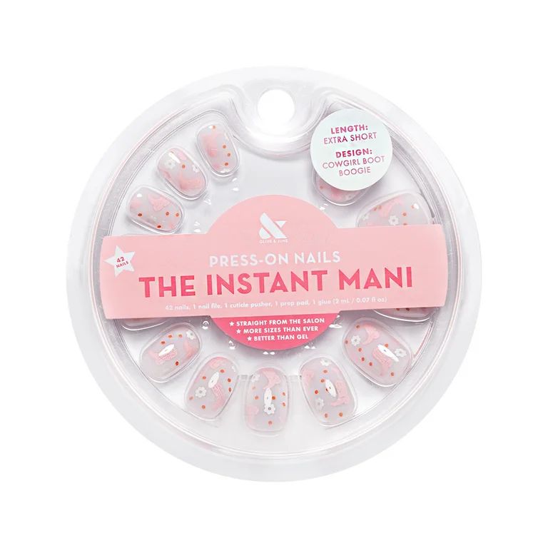 Olive & June Instant Mani Round Extra Short Press-On Nails, Pink, Cowgirl Boot, 42 Pieces | Walmart (US)