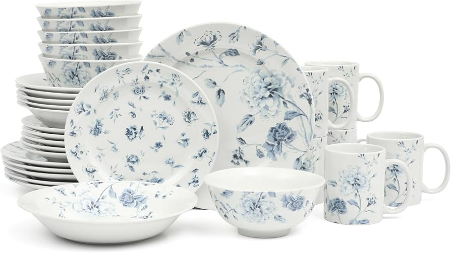 Martha Stewart Empress Bouquet 30 Piece Decorated Porcelain Chip and Scratch Resistant Dinnerware... | Amazon (US)