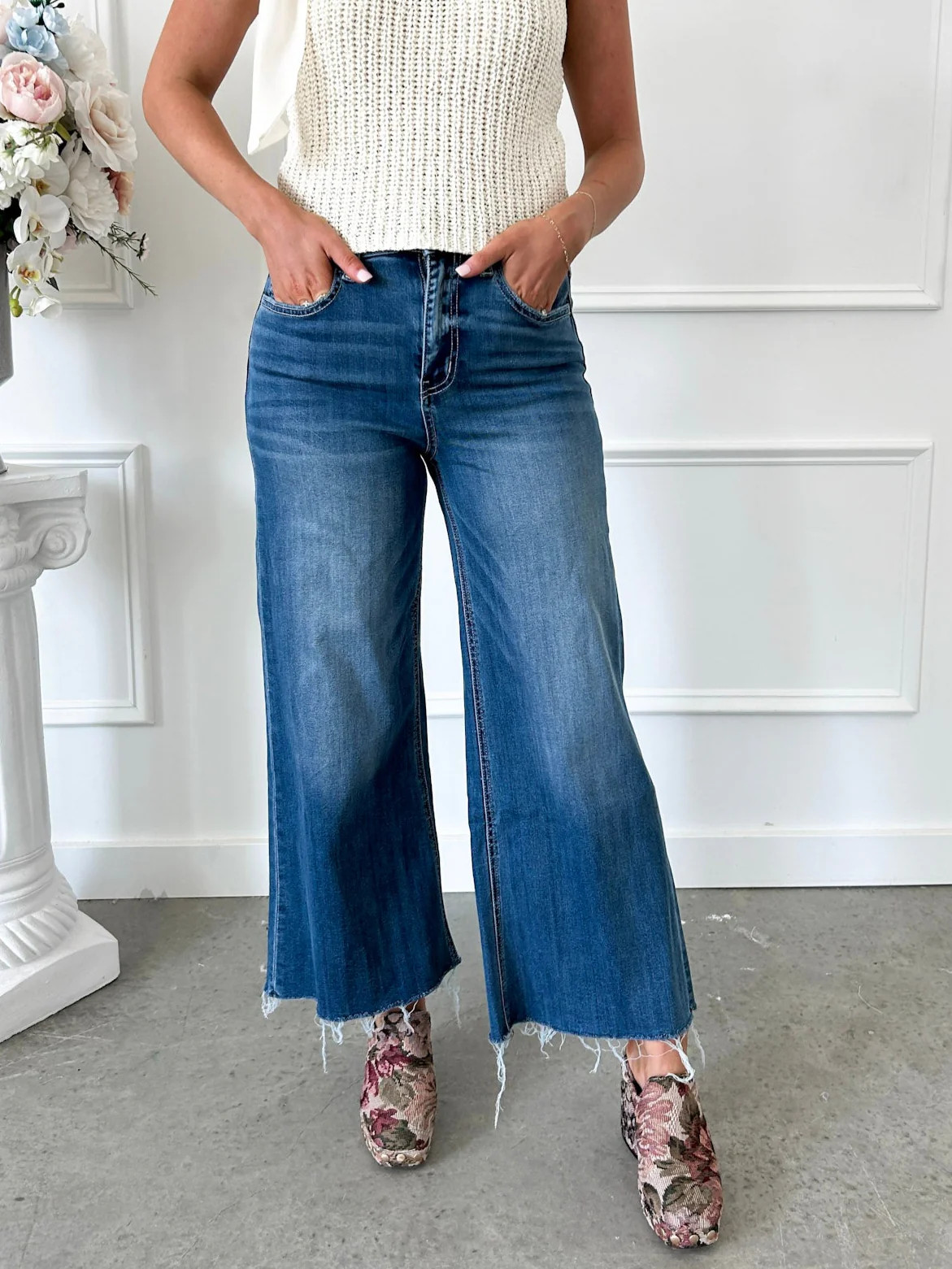 Moonwashed Raw Hem Wide Jeans by Lovervet by VERVET | Flourish in Frills