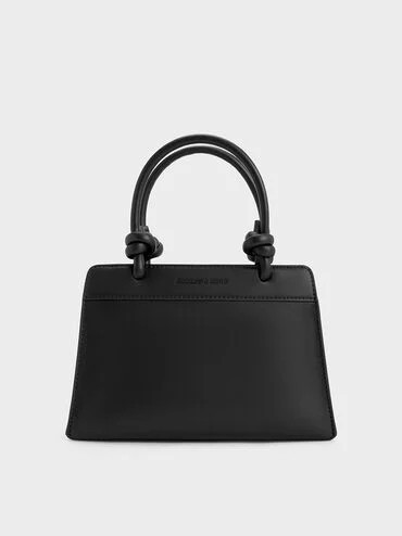 Jet Black Sabine Knotted-Handle Trapeze Tote Bag | CHARLES & KEITH UK | Charles & Keith UK