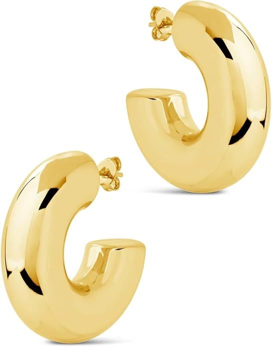 CONRAN KREMIX Chunky Gold Hoops Earrings for Women,Thick 18K Real Gold Circle Open Hoop,Lightweig... | Amazon (US)