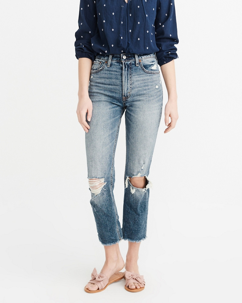 High-Rise Ankle Straight Jeans | Abercrombie & Fitch US & UK