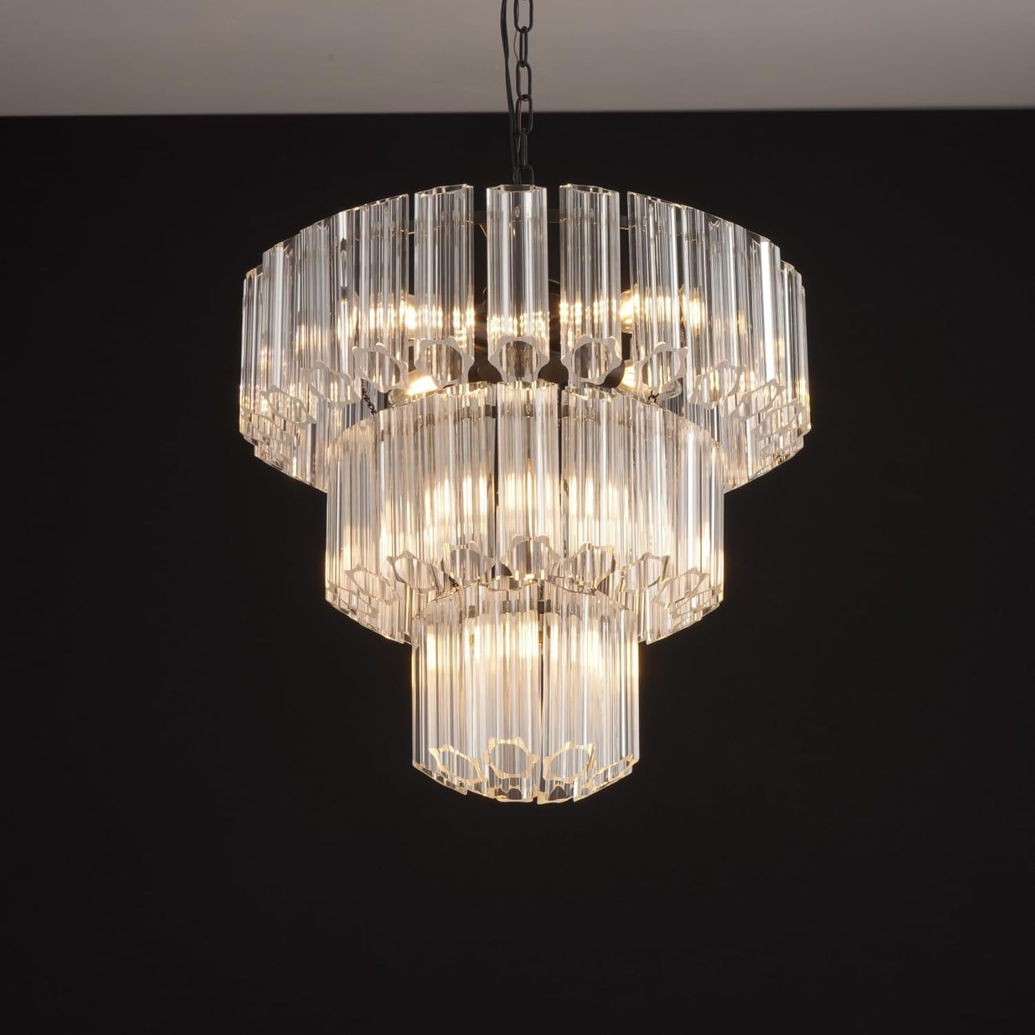 CATINER Black Crystal Chandelier Luxury Round Chandelier Light Fixture 3 Tiers 7-Light Ceiling Pe... | Amazon (US)