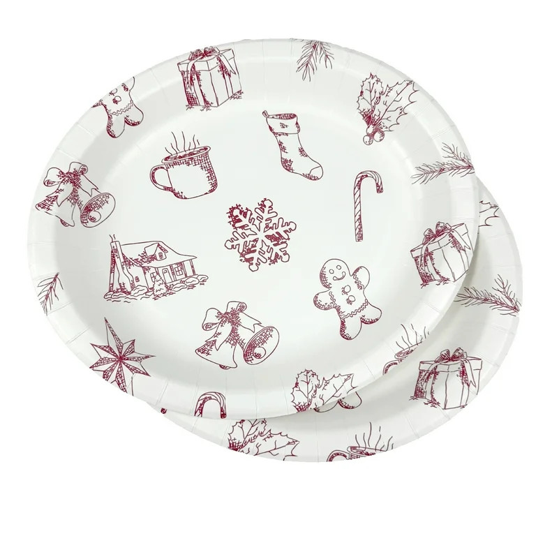 Christmas Elements Disposable Oval Paper Plates, Red and White, 12" x 10.5", 40 Count, by Holiday... | Walmart (US)