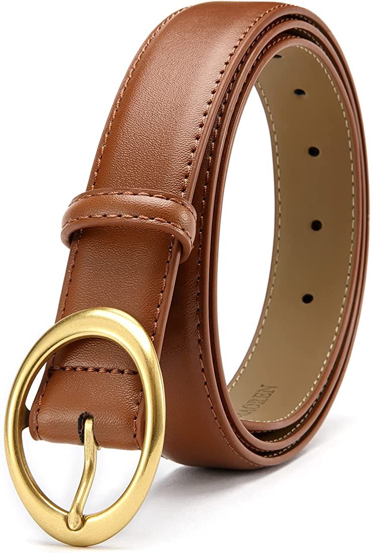 Womens Belts for Jeans, CR Womens Leather Belt with Gold Buckle, 1.15" Width Ladies Casual Belts ... | Amazon (US)