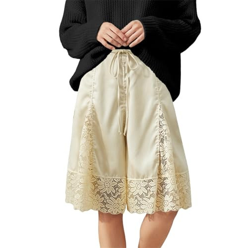 Women Y2k Lace Satin Shorts Casual Elastic Waist Lace Patchwork Loose Fit Lounge Shorts Summer Cute Coquette Bottoms Yellow | Amazon (US)