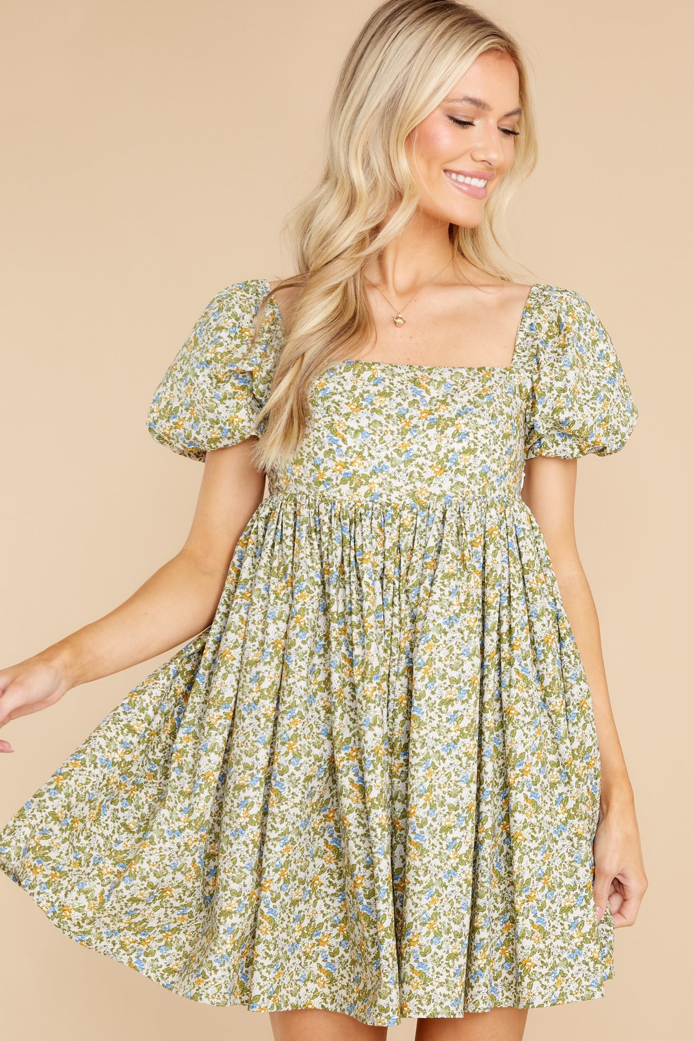 Forces of Nature Green Floral Print Dress | Red Dress 