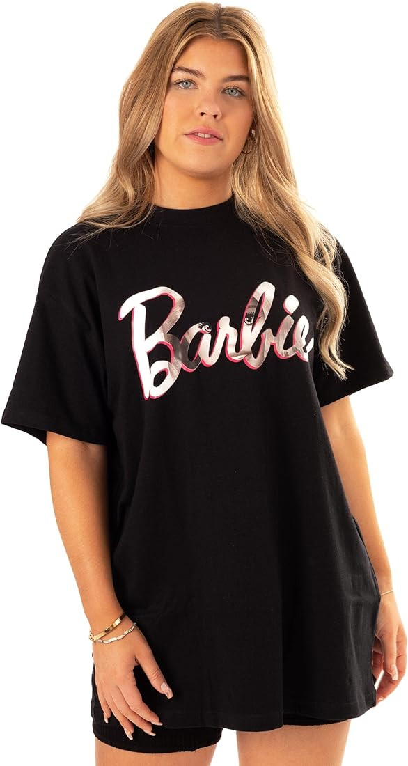Barbie T-Shirt for Women | Ladies Doll Logo White Pink | Black Longline Relaxed Design Top Clothe... | Amazon (US)