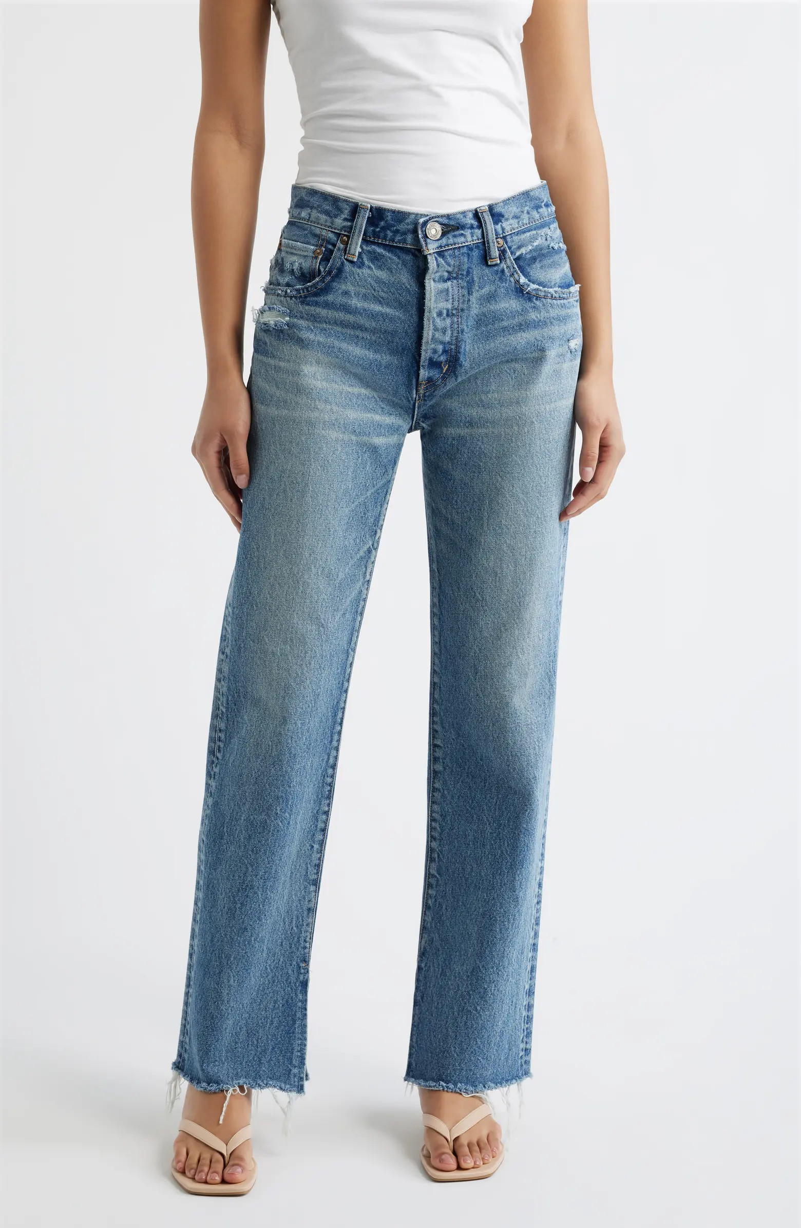MOUSSY VINTAGE Foster Distressed Raw Hem Straight Leg Jeans | Nordstrom | Nordstrom