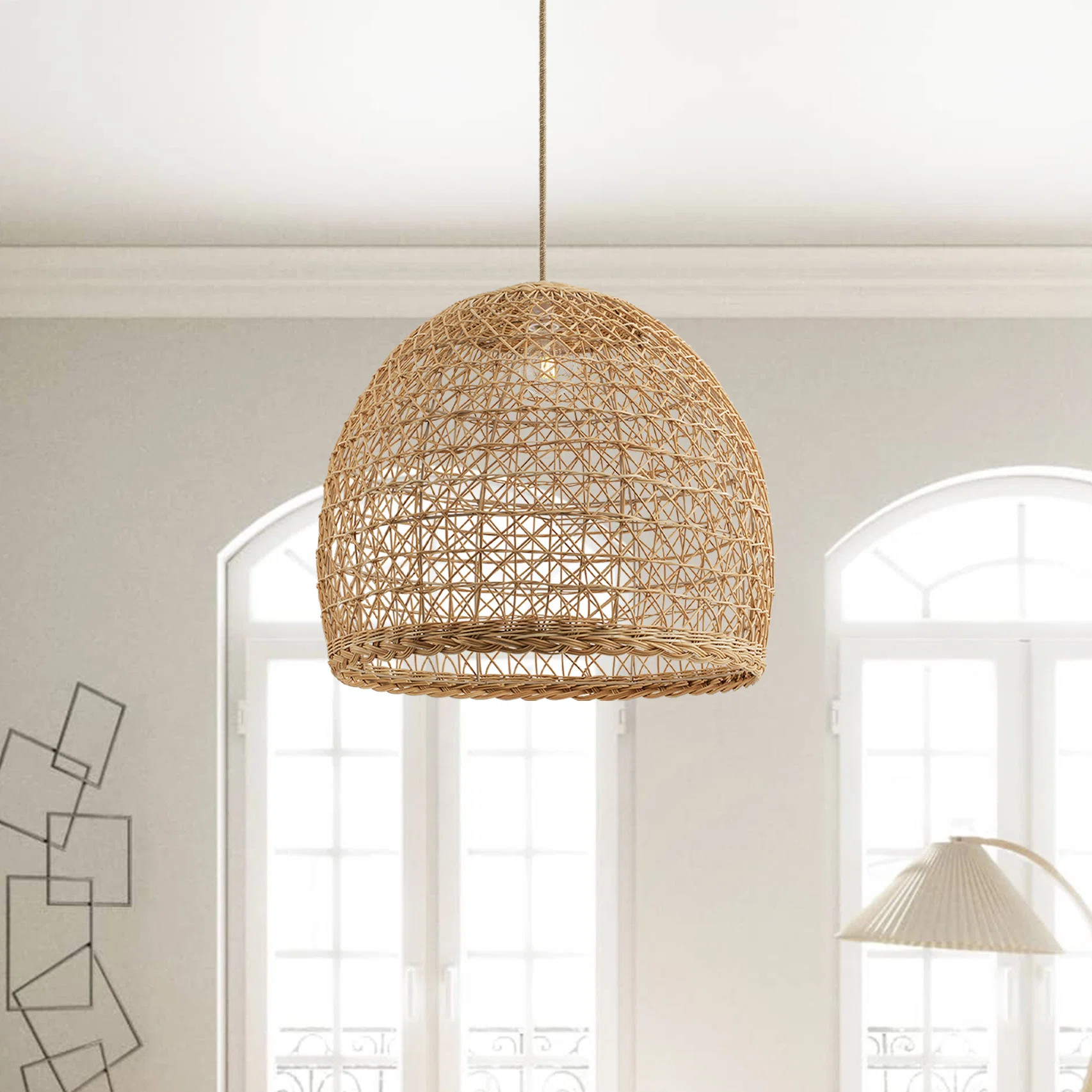 Aridatha 1 - 14", 18", 24" Light Natural Dome Pendant Plug-In or Hardwired Bowl Light Fixture for Dining Room, Kitchen Island, Bedroom in Coastal, Boh | Wayfair North America