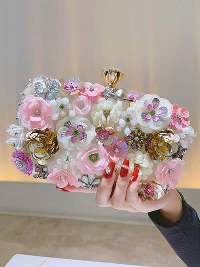 Flower Decor Shoulder Bag, Cheongsam Clutch, Ladies Handbag, Party Bag, Bridesmaid Purse, Bridal Purse, Faux Pearl Clutch, Sequin Beaded Bag, Formal Dress Bag, Chain Small Square Crossbody Bag, Tready Party Bags,Perfect For Party, Wedding, Prom, Dinner/Banquet, Perfectly Matching With Prom Dresses For Women, Prom Accessories,Sequin Dress Women,Sparkly Dress,Elegant Dresses For Women, Elegant Prom Bag, Exquisite Floral Bag For Women | SHEIN