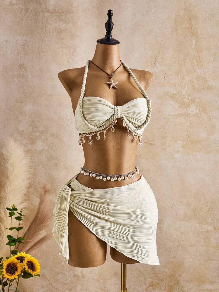 Bellisia Conjunto de tankini de traje de ba\u00f1o con tirantes finos, con patr\u00f3n de onda be... | SHEIN