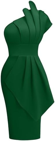 Memoriesea Women's Elegant One Shoulder Pleated Detail Bodycon Party Club Midi Dress | Amazon (US)