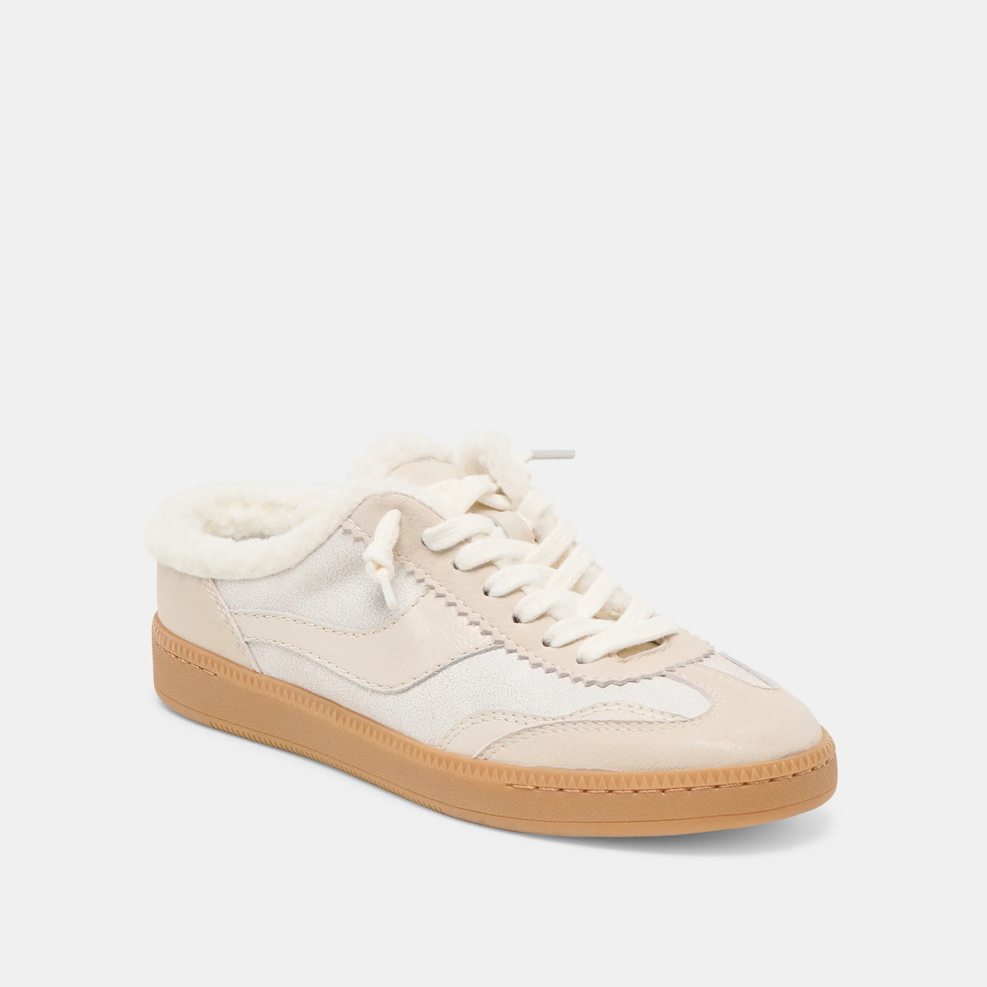 Notice Slide Plush Sneakers Off White Crackled Leather | DolceVita.com