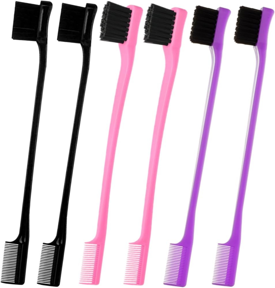 6Pack Double Sided Edge Control Hair Brush\uff0cPink Purple Black | Amazon (US)