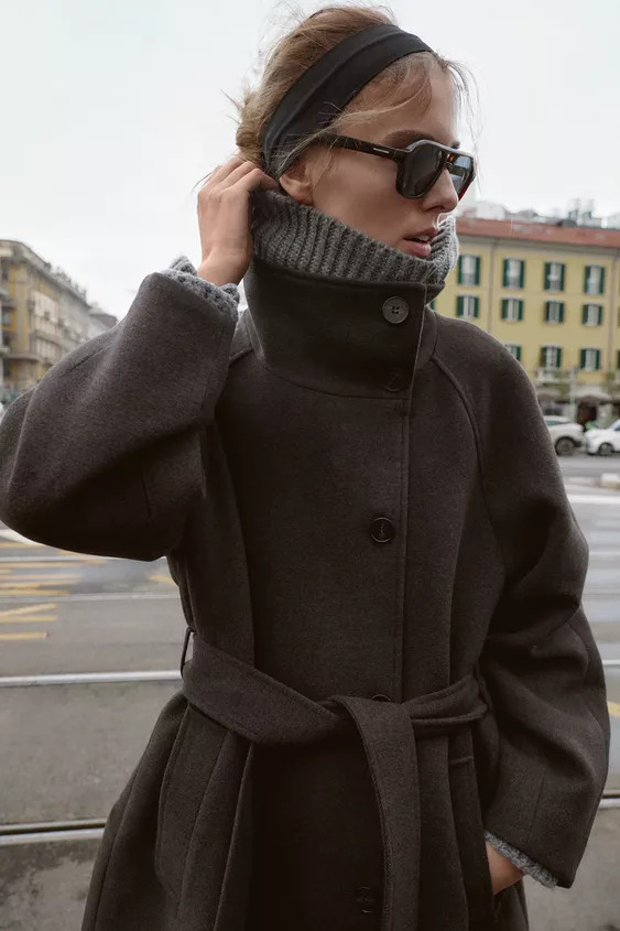 SOFT HIGH-NECK BELTED COAT | Zara US