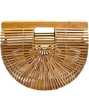 Miuco Womens Bamboo Handbag Handmade Large Tote Bag Straw Beach Bags Beach Purse | Amazon (US)
