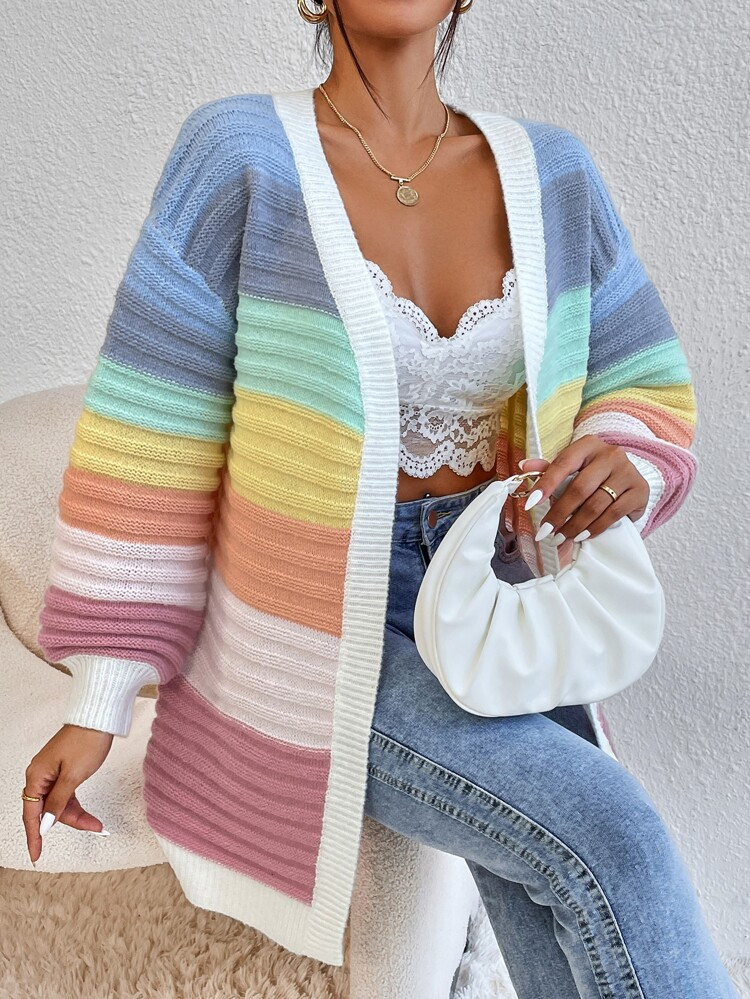 Colorblock Drop Shoulder Duster Cardigan | SHEIN