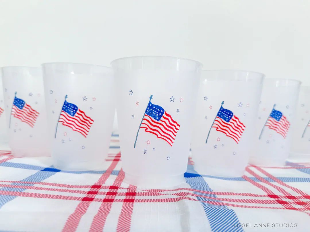 American Flag Frosted Shatterproof Cups Set of 8 Reusable Patriotic 4th of July Party Cups BBQ Co... | Etsy (US)