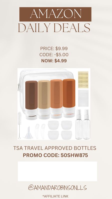 Amazon daily deals
TSA travel approved bottles 

#LTKtravel #LTKfindsunder50 #LTKsalealert