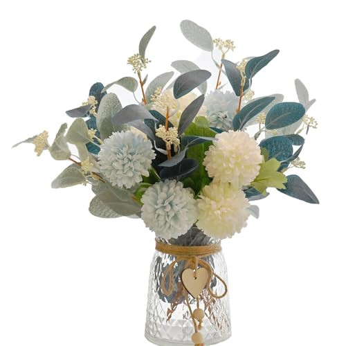 NAWEIDA Artificial Flowers with Vase, Faux Flower Arrangement with Eucalyptus Leaves, Silk Hydrangea Table Centerpiece for Home Office Kitchen, Dining Room & Coffee Table Decor | Amazon (US)