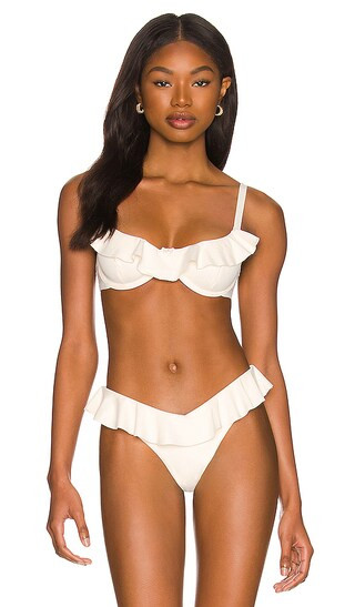 Ruffle Bikini Top in Off White | Revolve Clothing (Global)