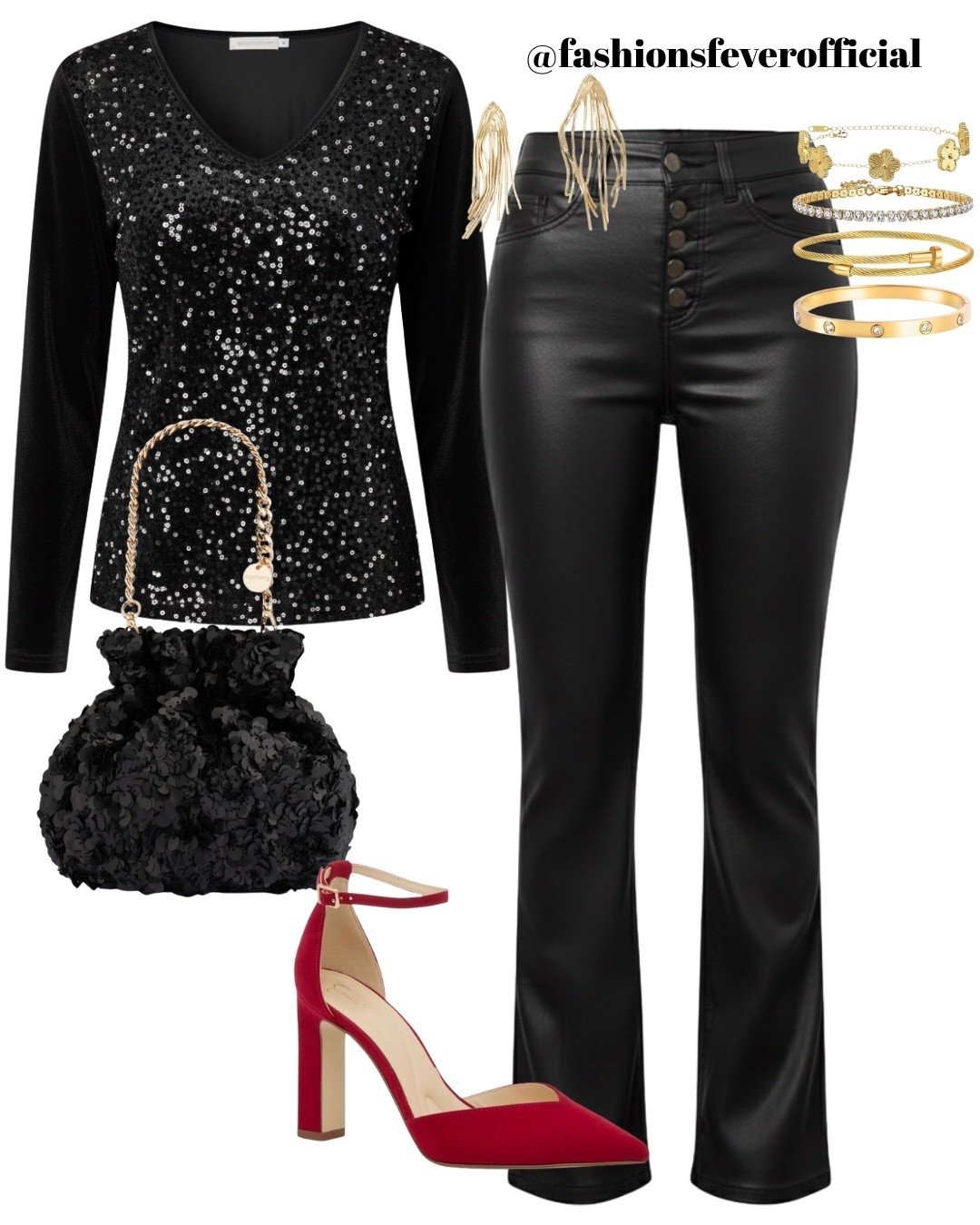 Holiday Outfit - NYE 2025! Celebrate New Year’s Eve with this sequin top, with a wide-leg leather pants. To balance the look perfectly, I’ve added a pouch bag and res slingback pumps. This look is apt for New Year’s parties, dinners etc that require glitz and glam party outfits. 

#LTKNye #LTKFashion #LTKStyletip

#LTKHoliday #LTKSeasonal