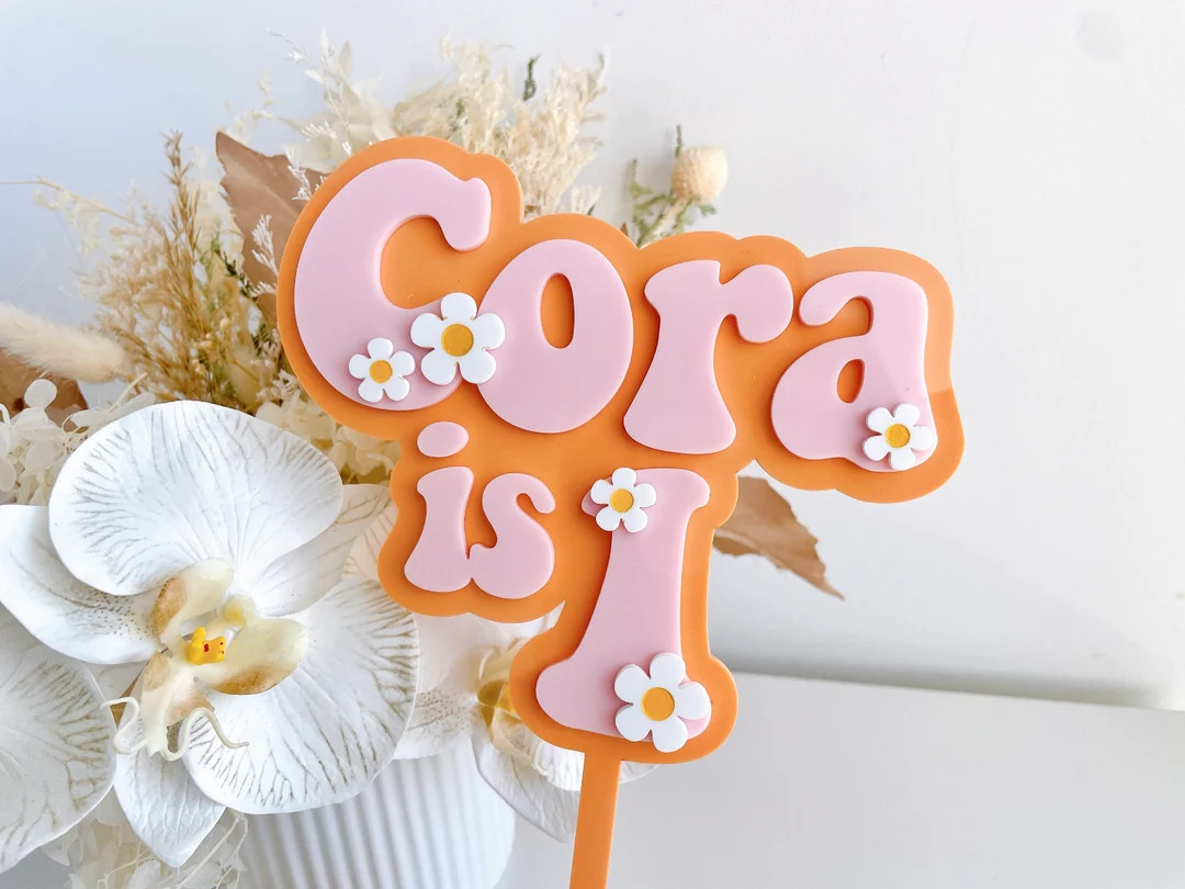 Personalised Double Layer Groovy Font Acrylic Cake Topper Daisy Cake Topper Groovy Birthday Cake ... | Etsy (US)